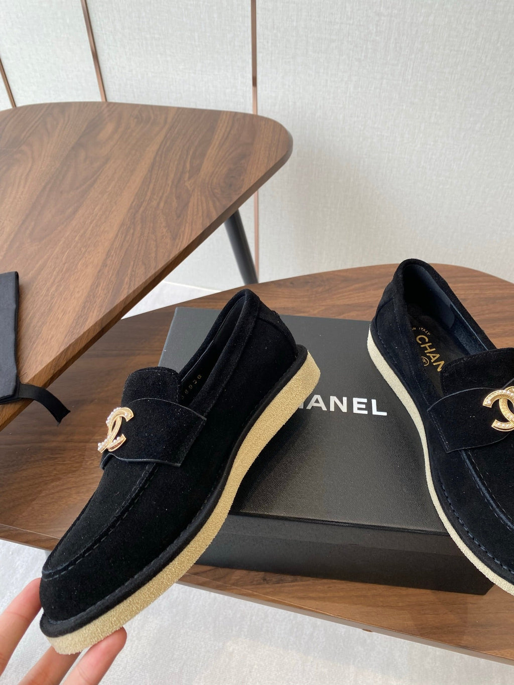 CHANEL LOAFERS IN BLACK SUEDE GOLD HARDWARE