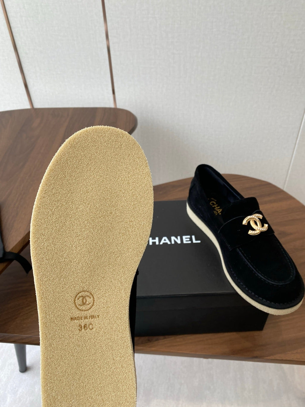 CHANEL LOAFERS IN BLACK SUEDE GOLD HARDWARE