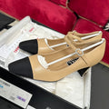 CHANEL HIGH MARY JANE IN DARK CREAM CALFSKIN AND BLACK SATIN