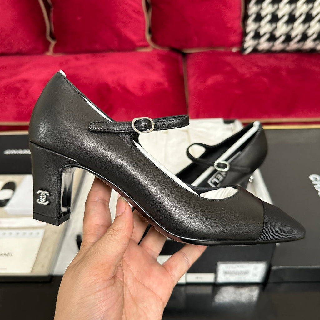 CHANEL HIGH MARY JANE IN BLACK CALFSKIN AND SATIN