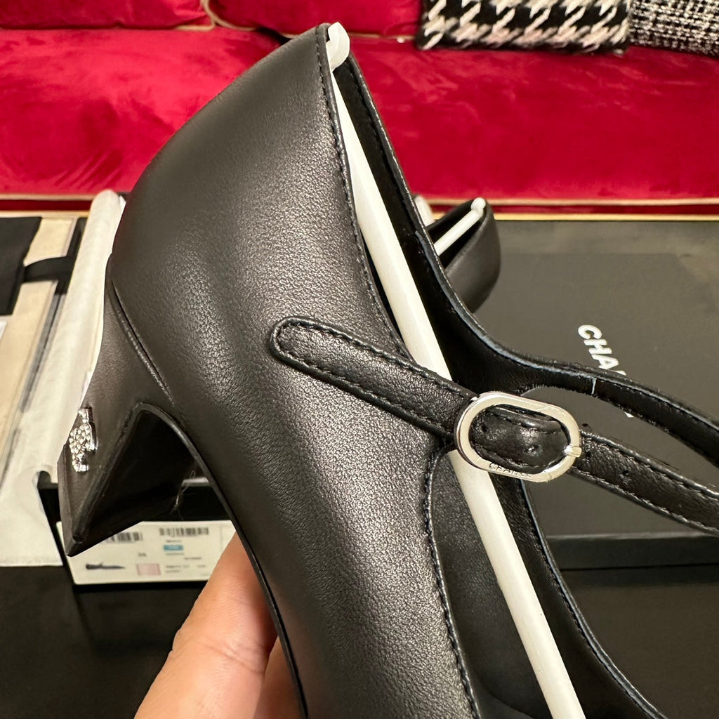 CHANEL HIGH MARY JANE IN BLACK CALFSKIN AND SATIN