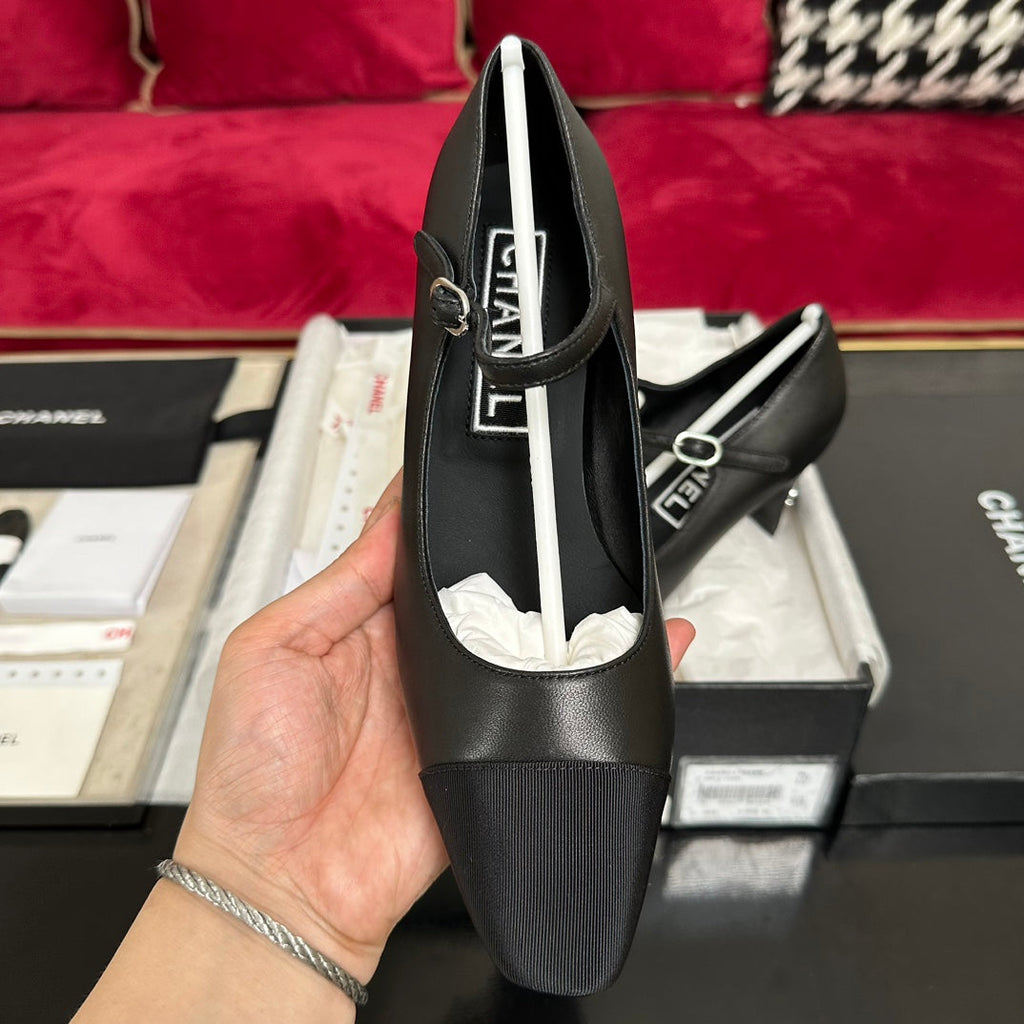 CHANEL HIGH MARY JANE IN BLACK CALFSKIN AND SATIN
