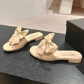 CHANEL BOW LADY SLIPPERS BEIGE CREAM LAMBSKIN
