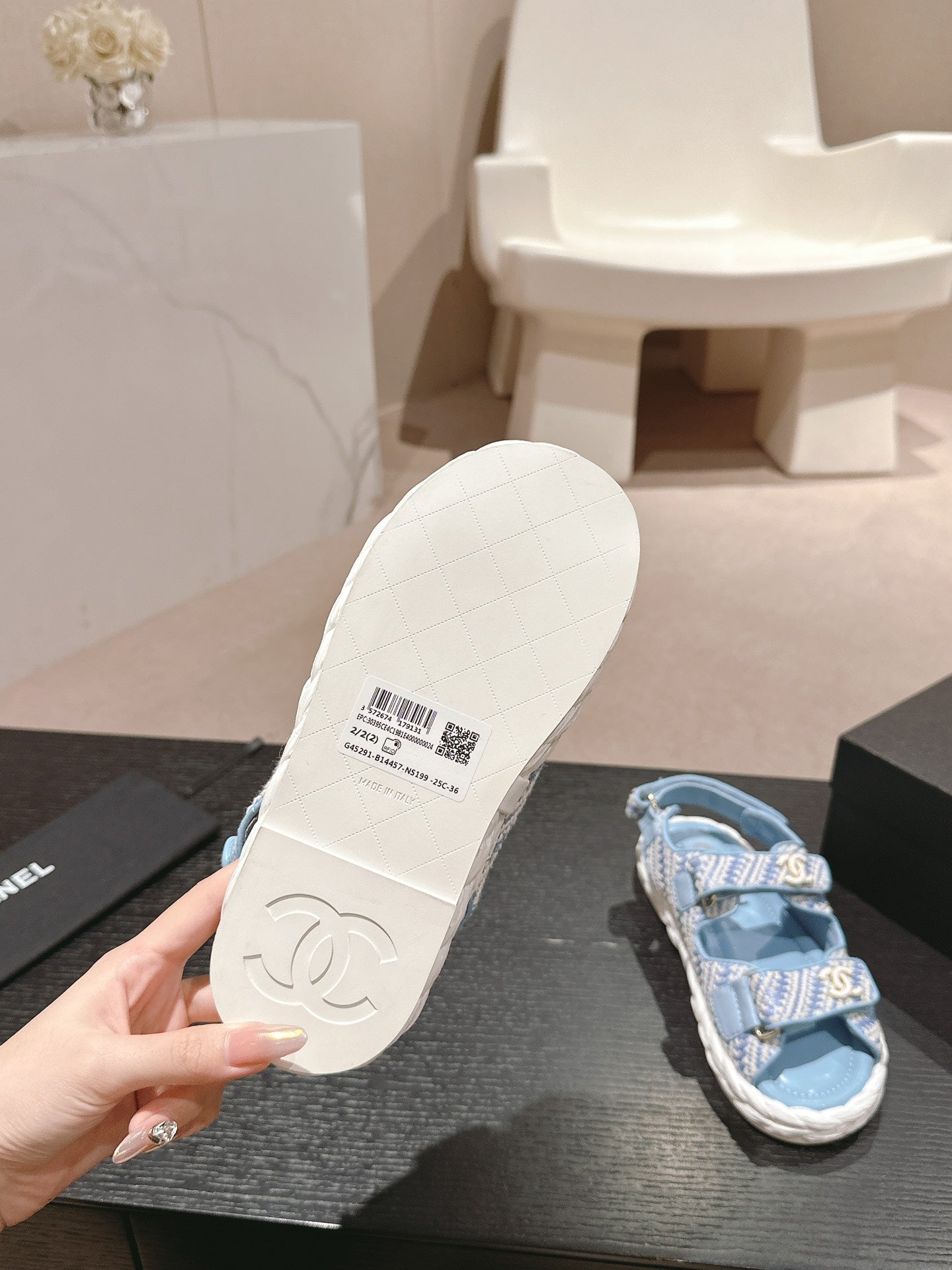 CHANEL DAD SANDALS IN LIGHT BLUE CALFSKIN