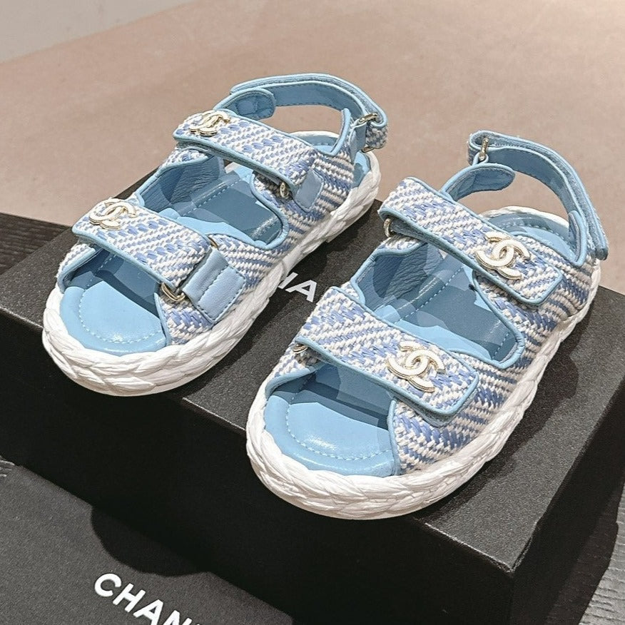 CHANEL DAD SANDALS IN LIGHT BLUE CALFSKIN