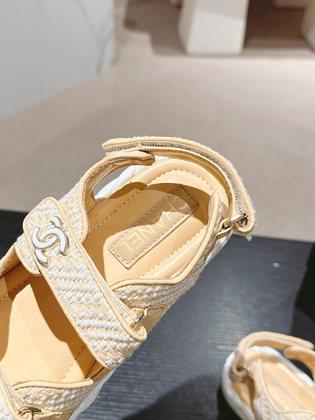 CHANEL DAD SANDALS IN LIGHT YELLOW CALFSKIN