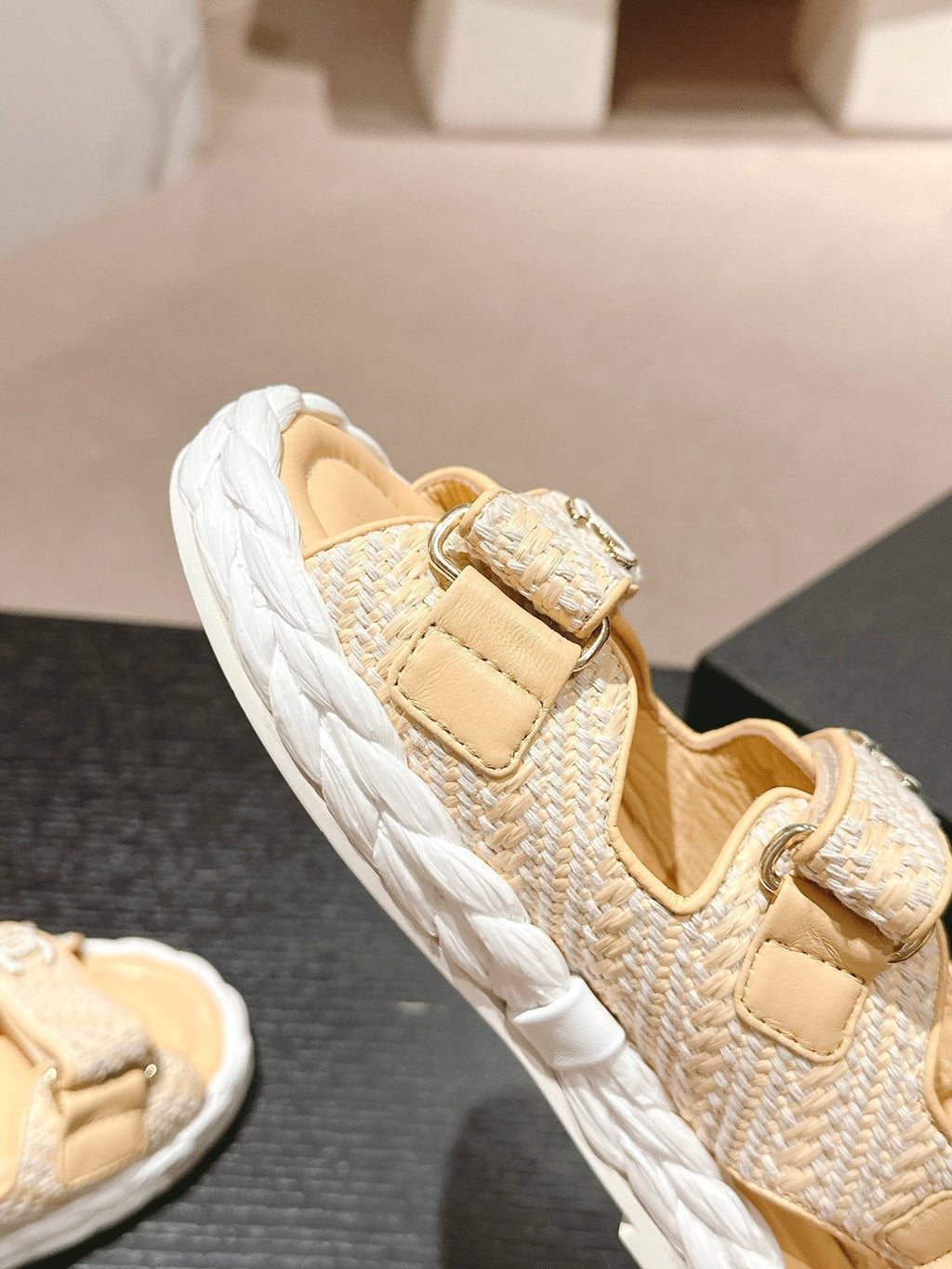 CHANEL DAD SANDALS IN LIGHT YELLOW CALFSKIN