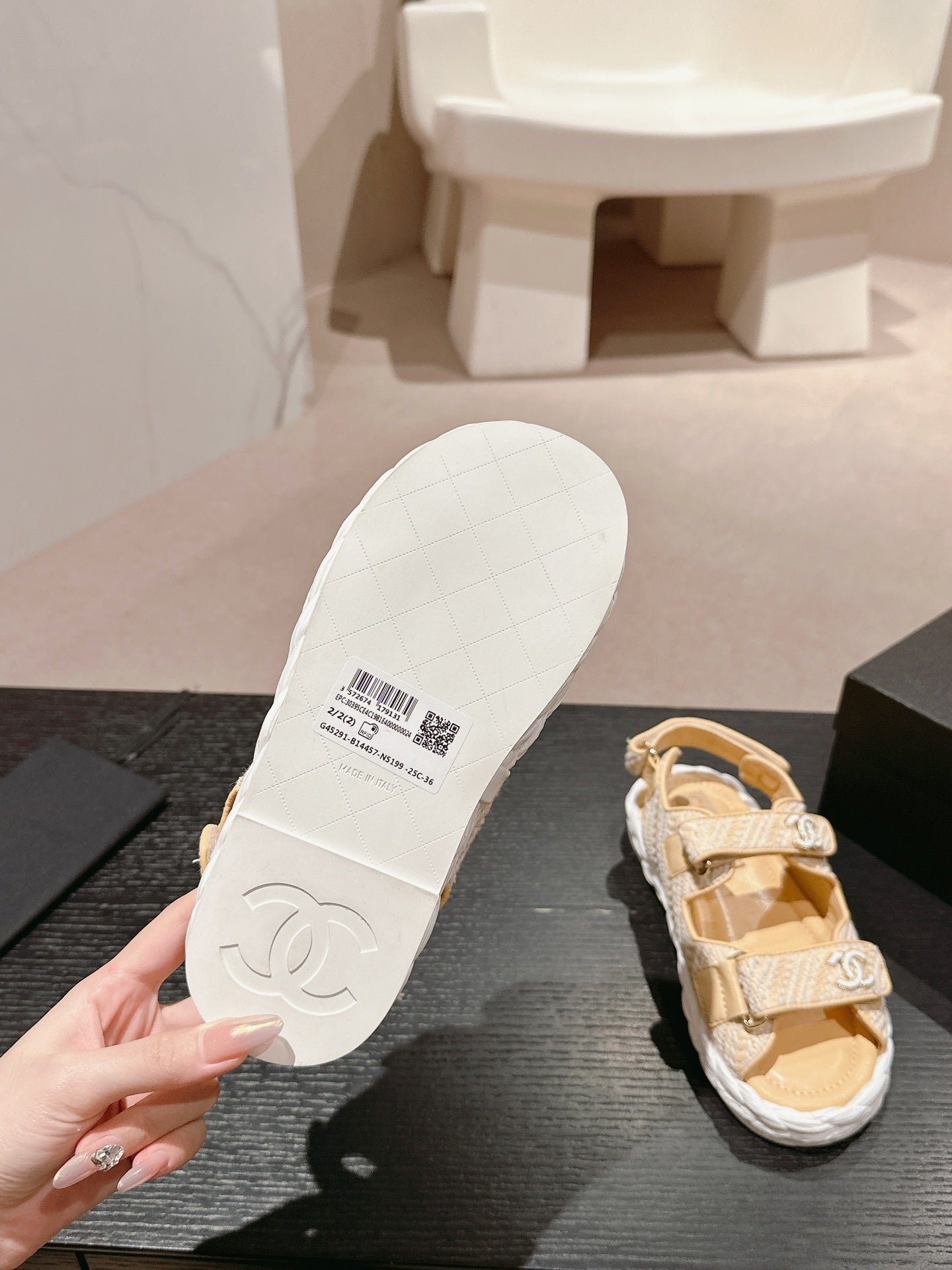 CHANEL DAD SANDALS IN LIGHT YELLOW CALFSKIN