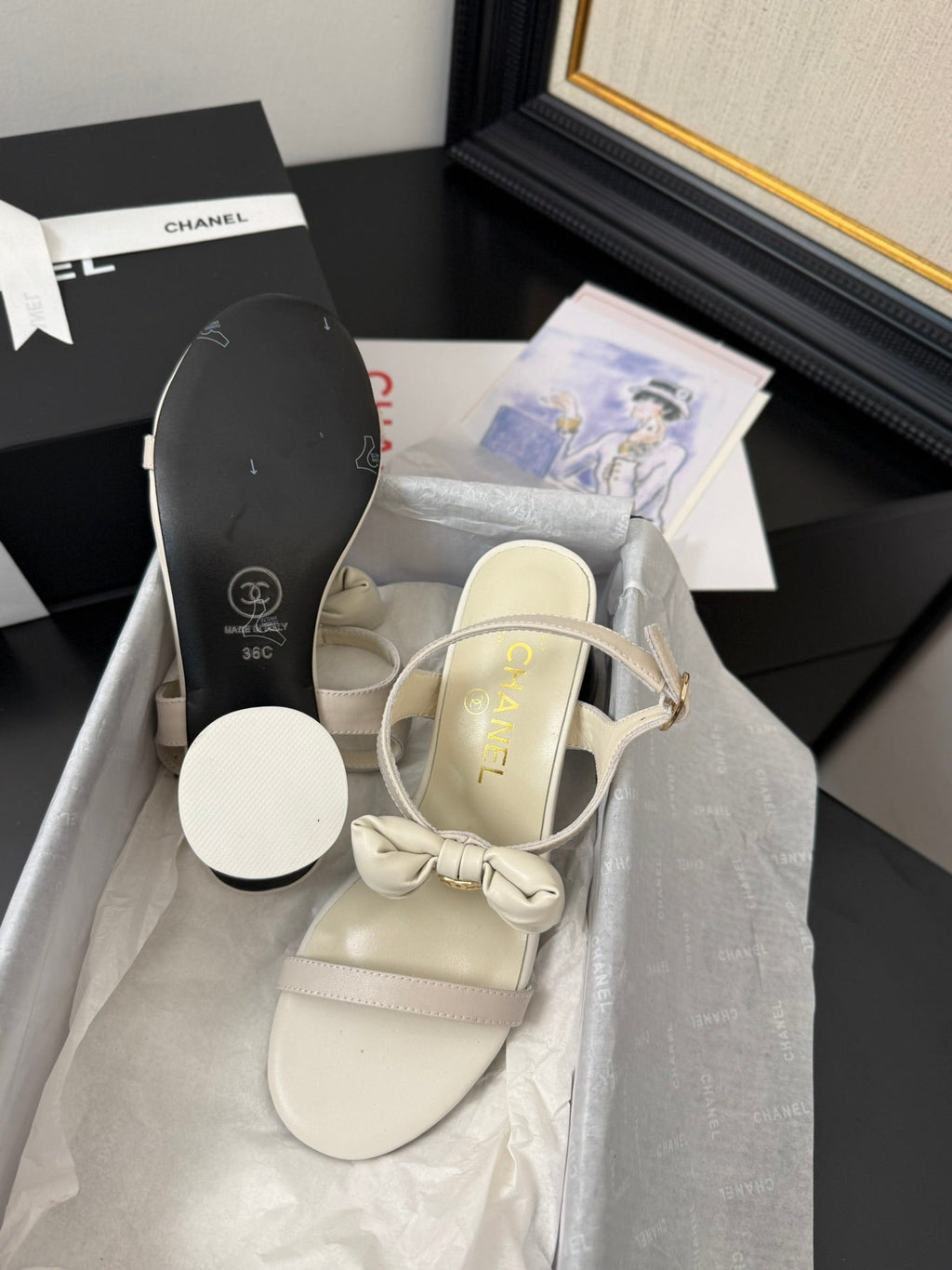 CHANEL MID HEEL 45 MM SANDALS IN WHITE CREAM CALFSKIN