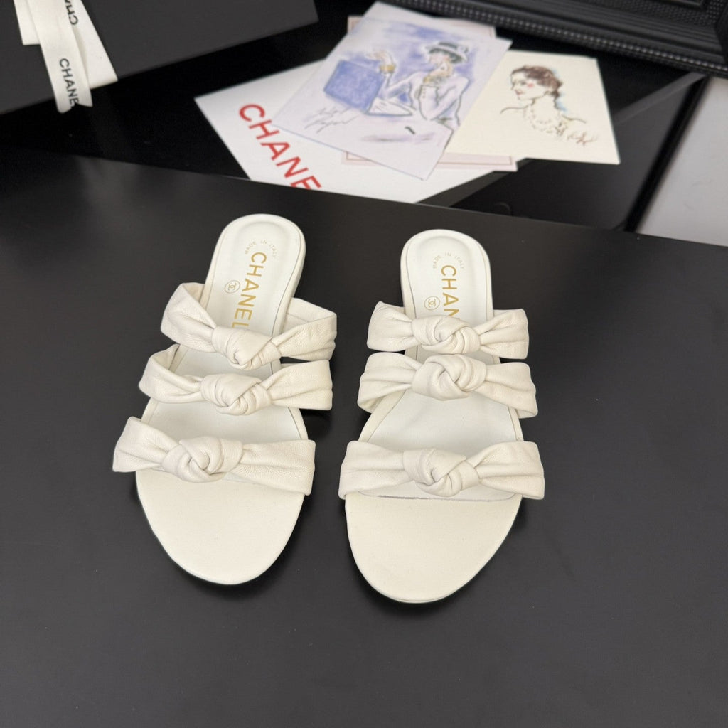 CHANEL 25C Three Strap Mule White Lambskin 233558