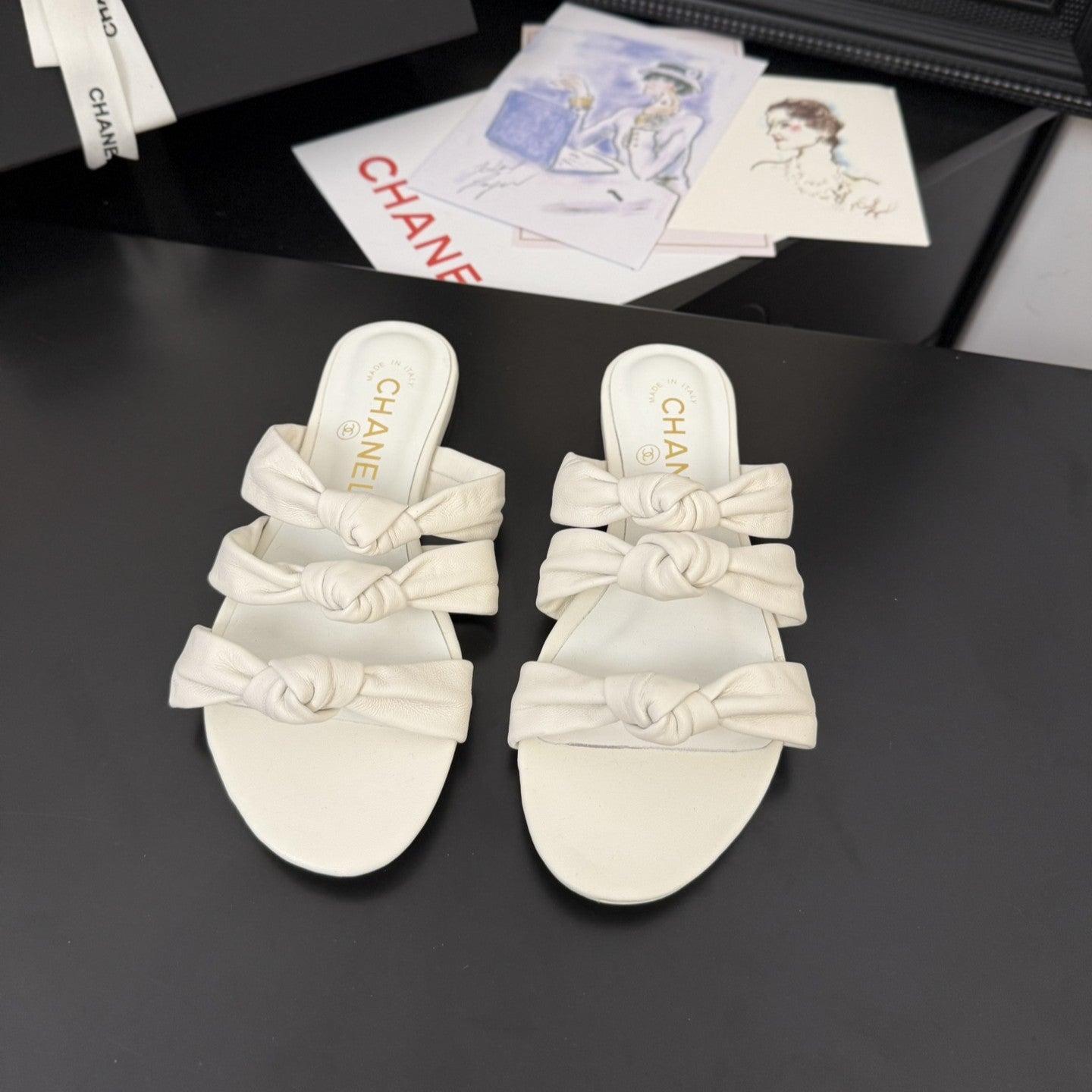 CHANEL 25C Three Strap Mule White Lambskin 233558