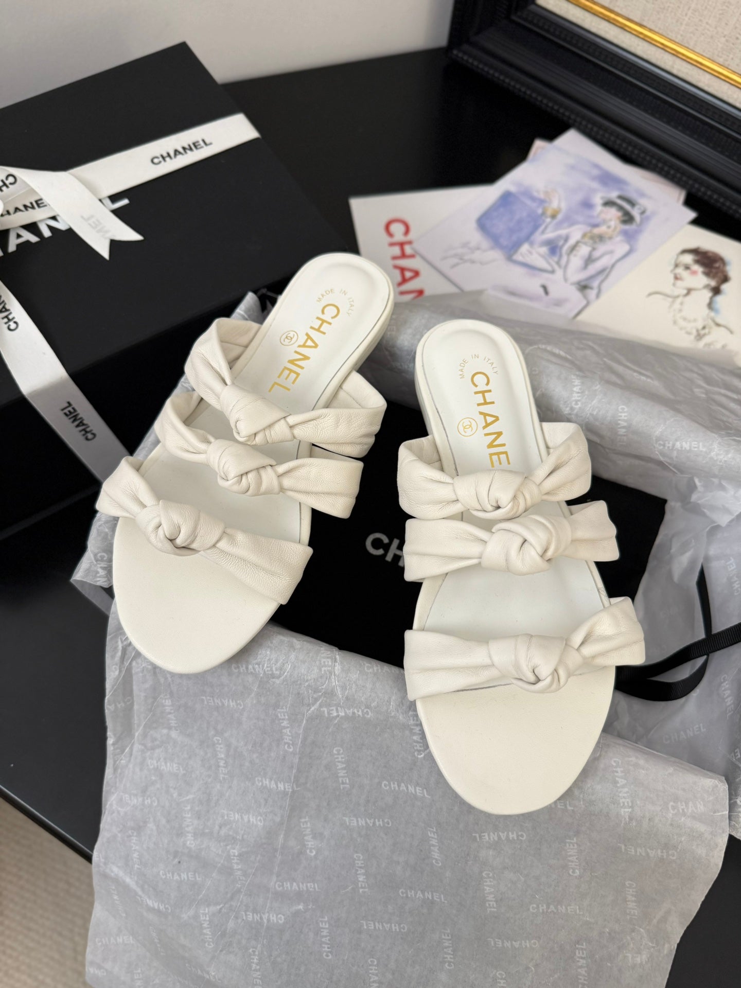 CHANEL 25C Three Strap Mule White Lambskin 233558