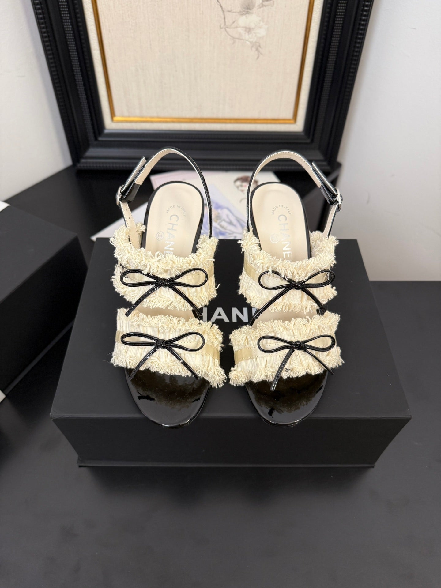 CHANEL WHITE GROSGRAIN CANVAS BOW SLINGBACK SANDALS
