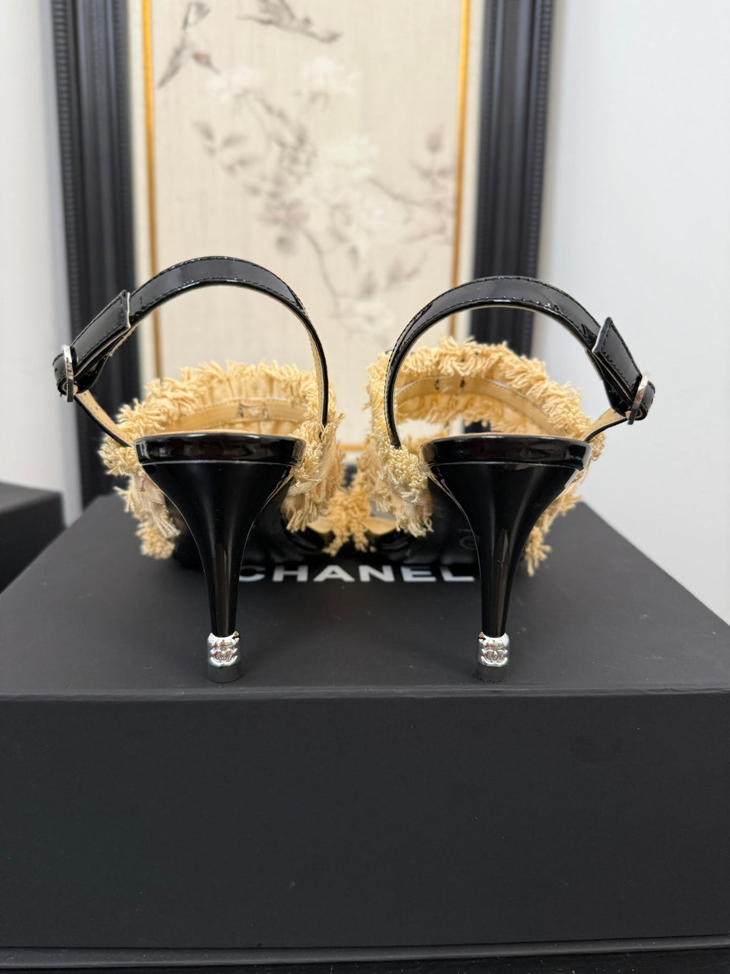 CHANEL SAND YELLOW GROSGRAIN CANVAS BOW SLINGBACK SANDALS