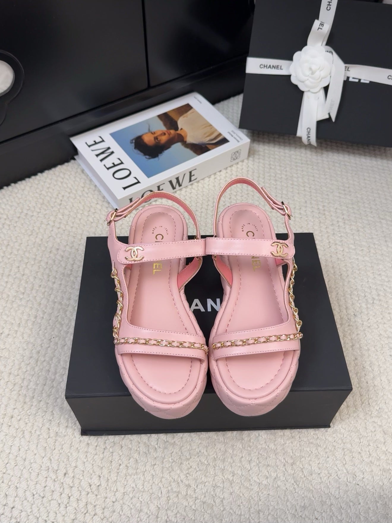 CHANEL THICK-SOLED SANDALS 55 MM IN LIGHT PINK CALFSKIN