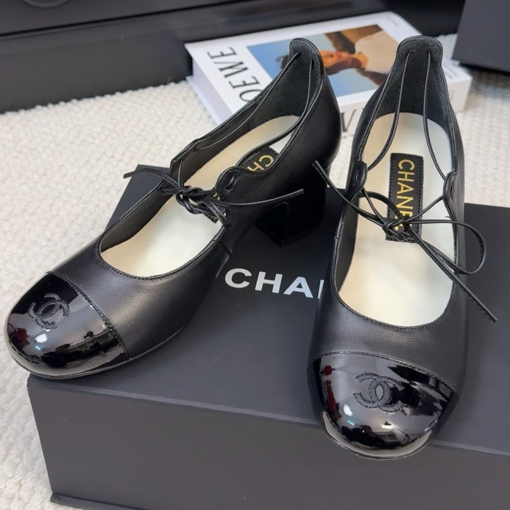 CHANEL MARY JANE PUMPS 55 MM IN BLACK LAMBSKIN