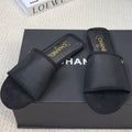 CHANEL FLAT SLIDE IN BLACK MESH AND SUEDE