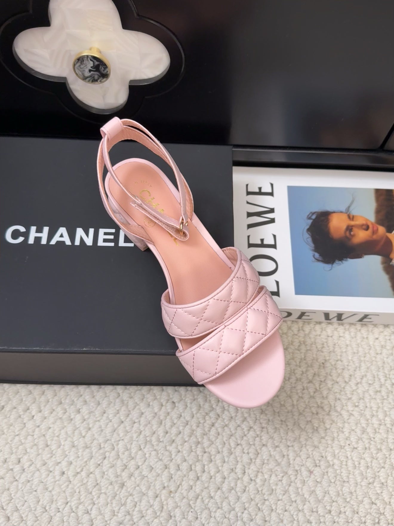 CHANEL 25C Sandal 45mm Open Heel Pink Lambskin 233489