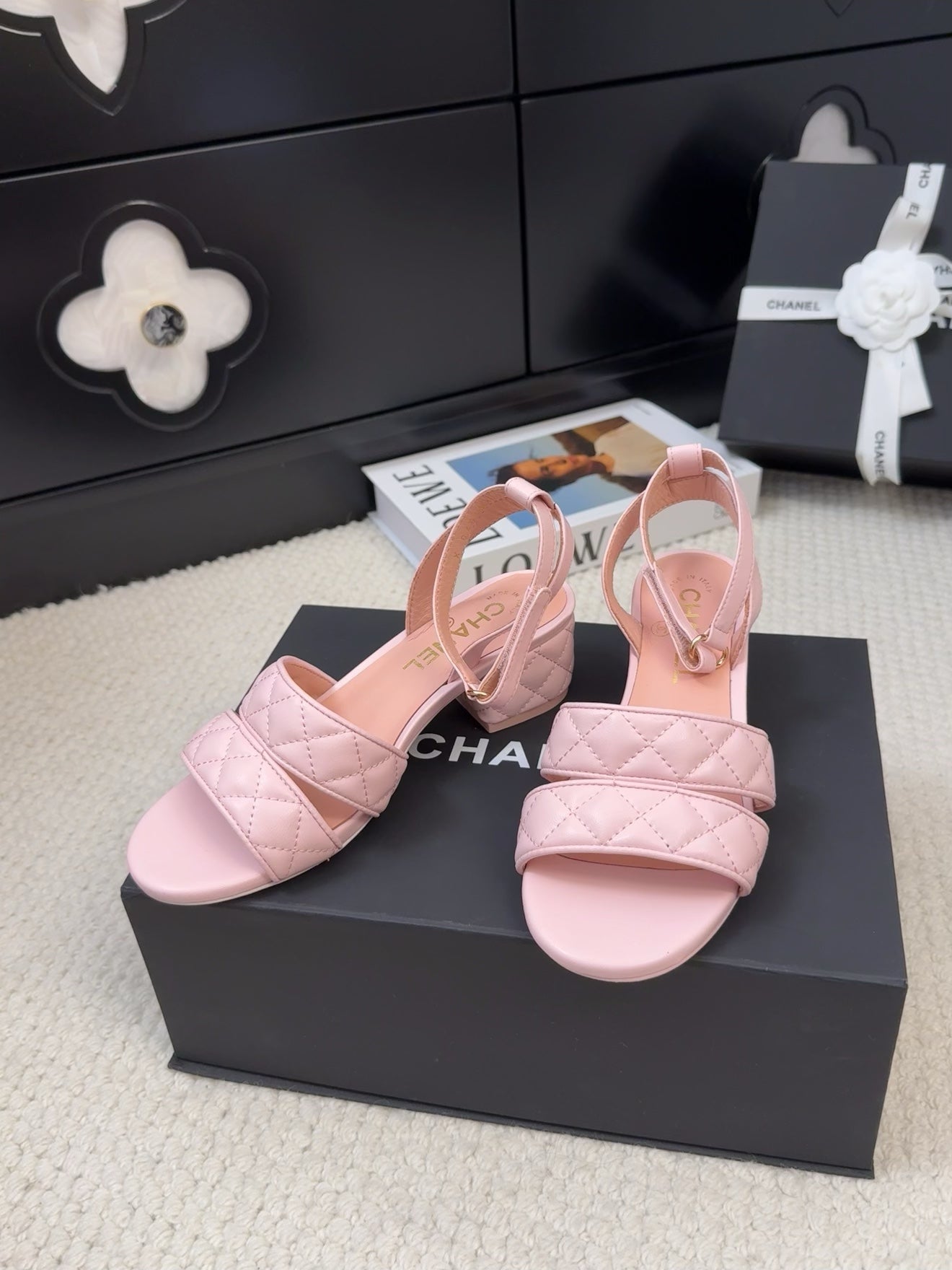 CHANEL 25C Sandal 45mm Open Heel Pink Lambskin 233489