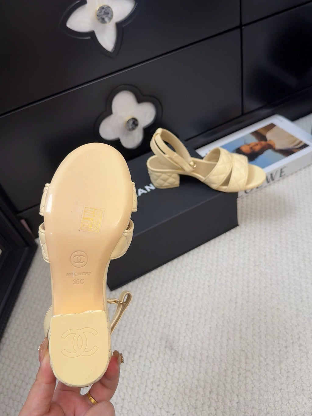 CHANEL 25C Sandal 45mm Open Heel Beige Lambskin 233490