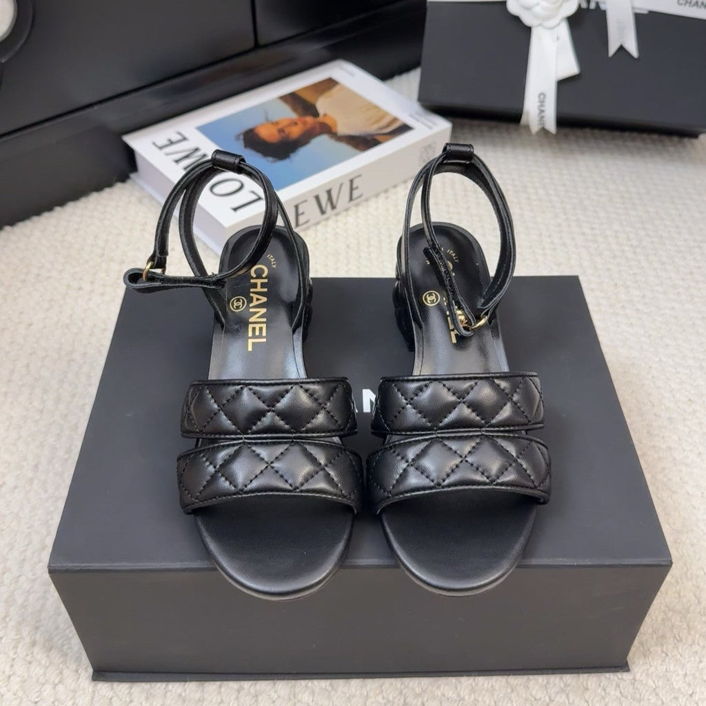 CHANEL 25C Sandal 45mm Open Heel Black Lambskin 233491