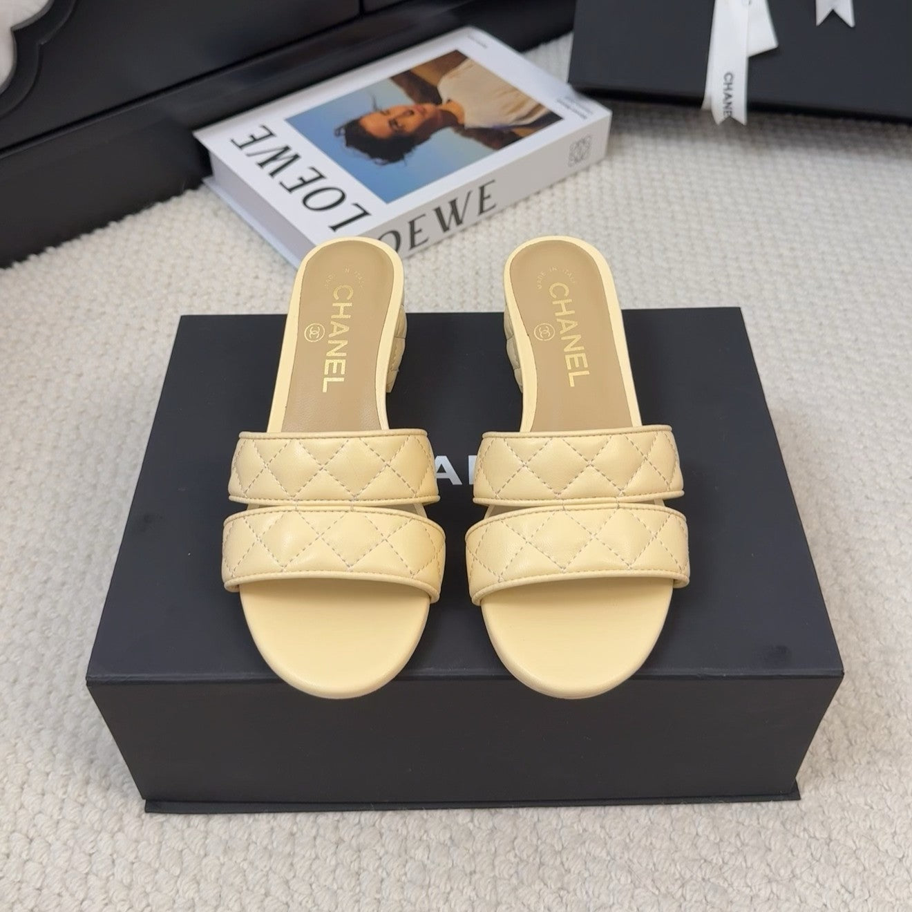 CHANEL 25C Mule Sandal 45mm Open Heel Beige Lambskin 233493