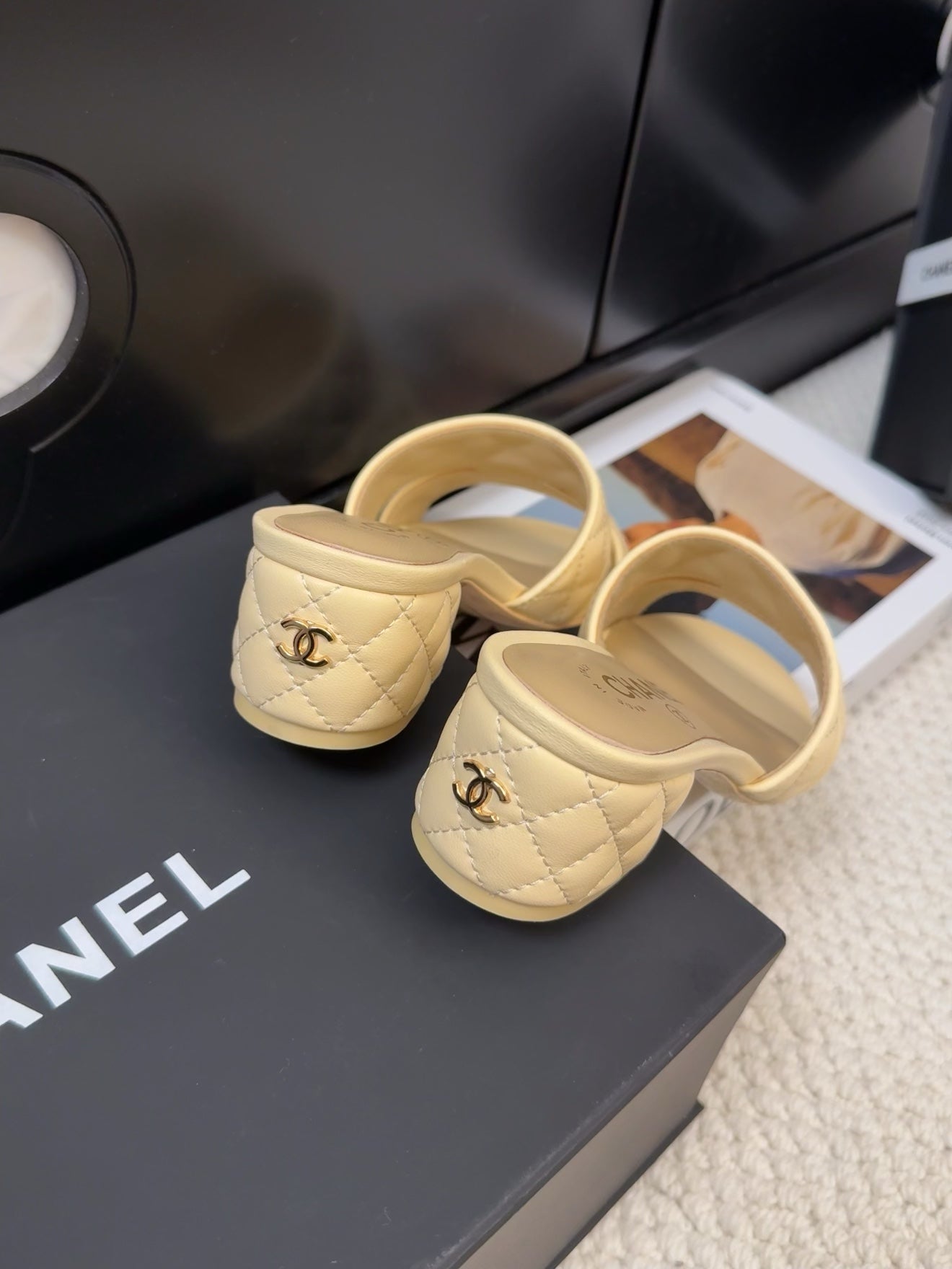 CHANEL 25C Mule Sandal 45mm Open Heel Beige Lambskin 233493