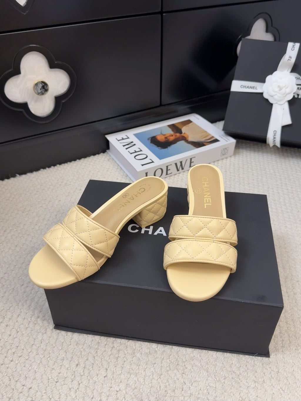 CHANEL 25C Mule Sandal 45mm Open Heel Beige Lambskin 233493