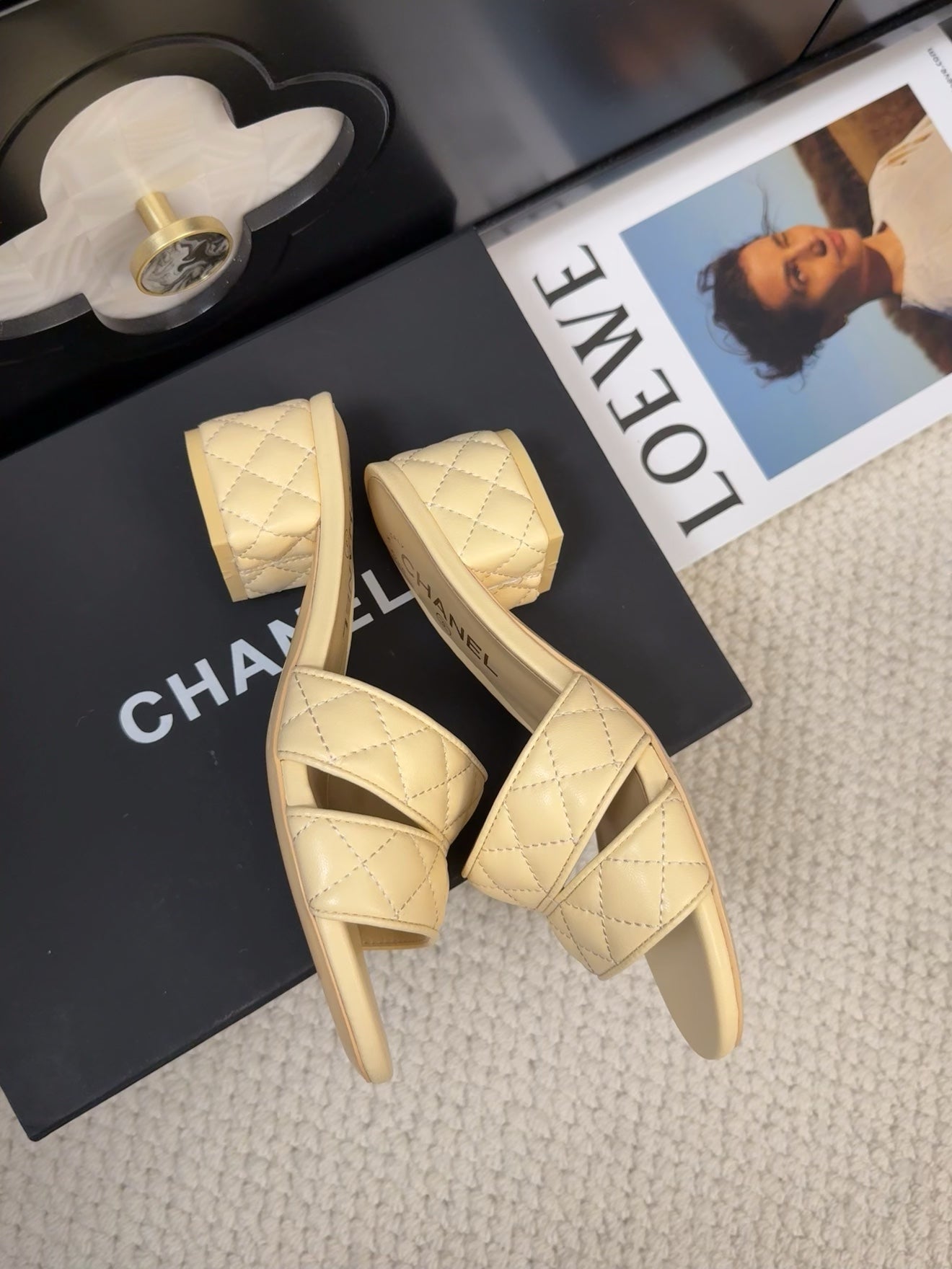 CHANEL 25C Mule Sandal 45mm Open Heel Beige Lambskin 233493
