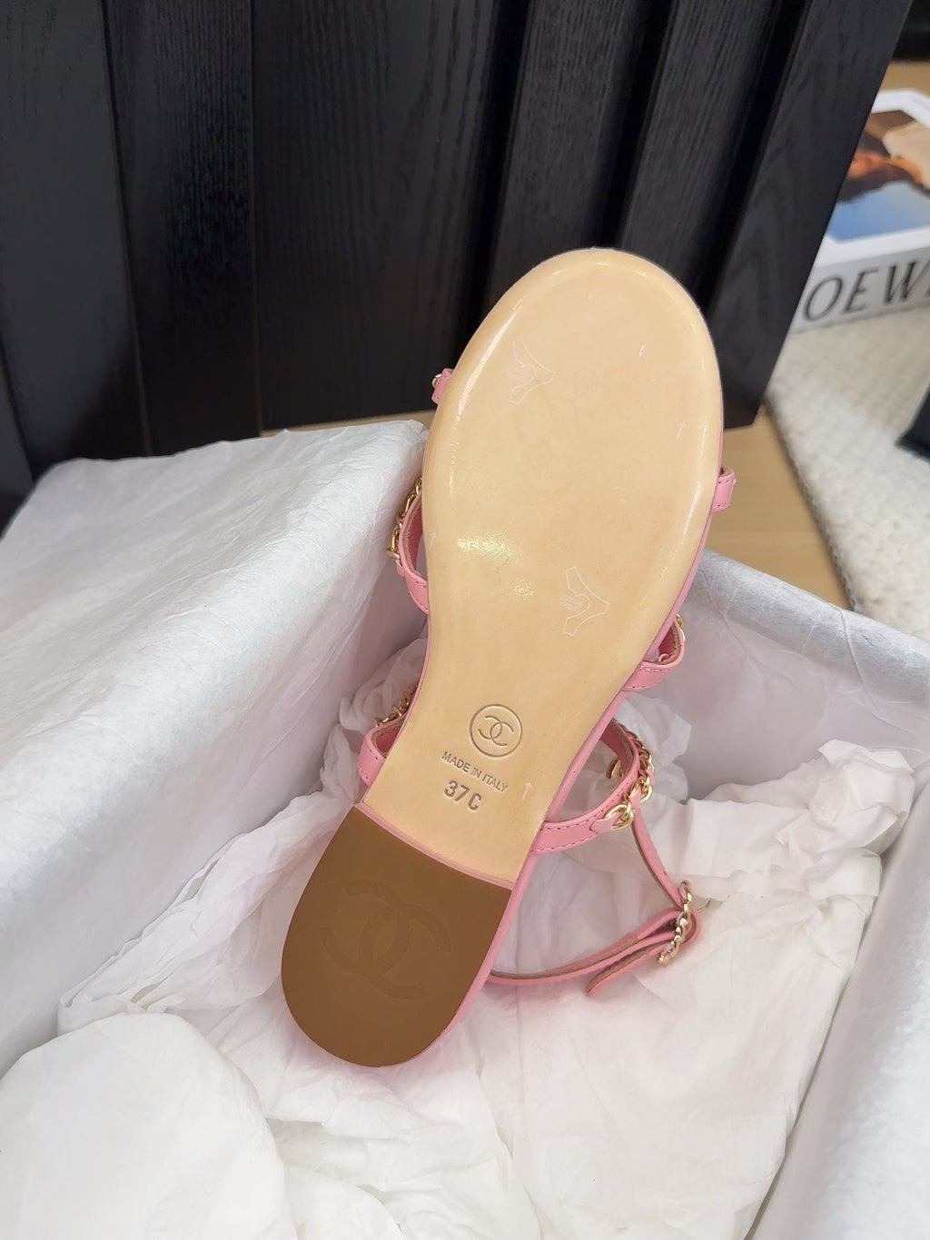 CHANEL THREE-STRAPS SANDALS IN FLAMINGO PINK CALFSKIN WITH GOLD HARDWARE