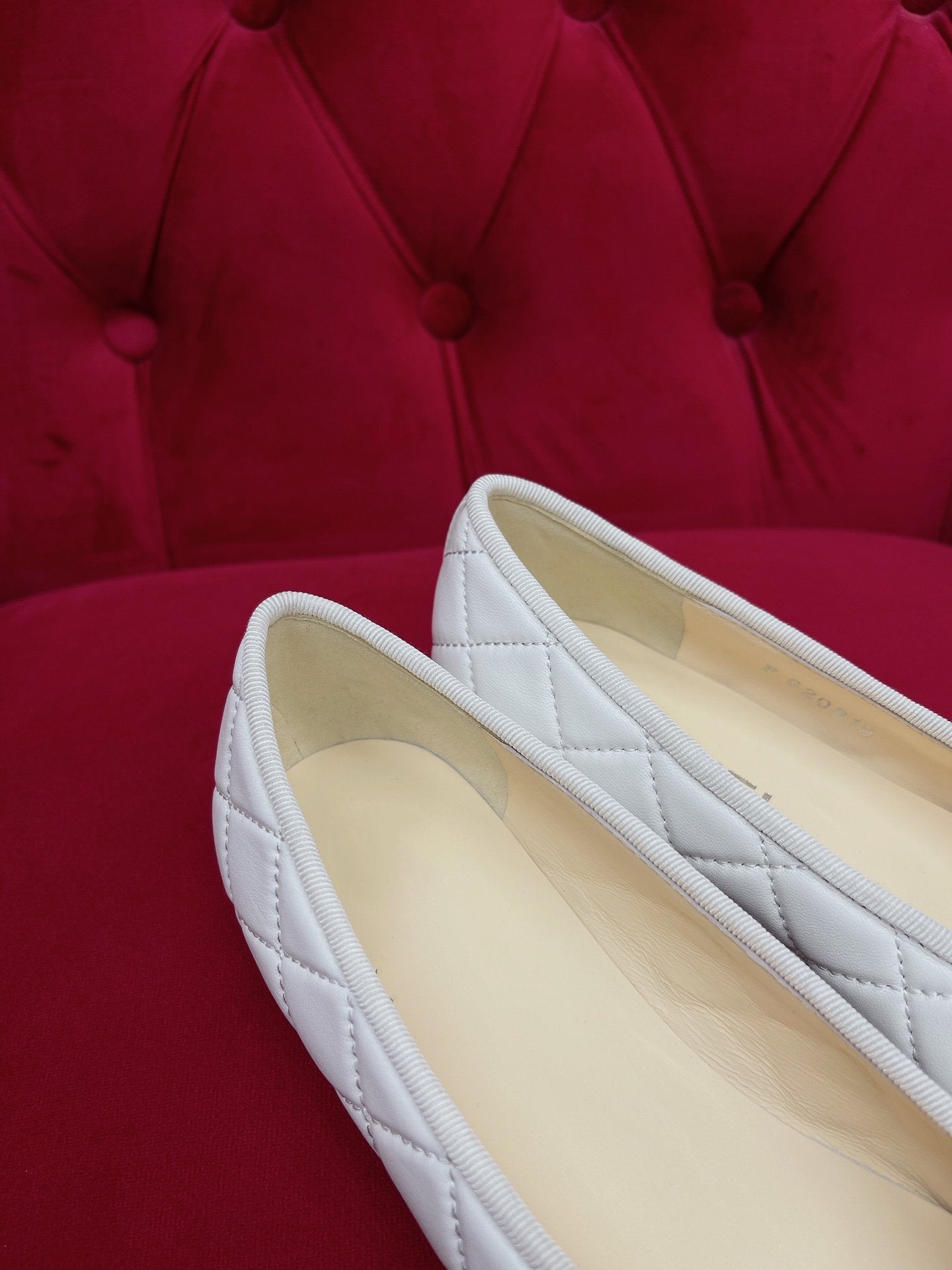 CHANEL ballet flat black white quilted lambskin