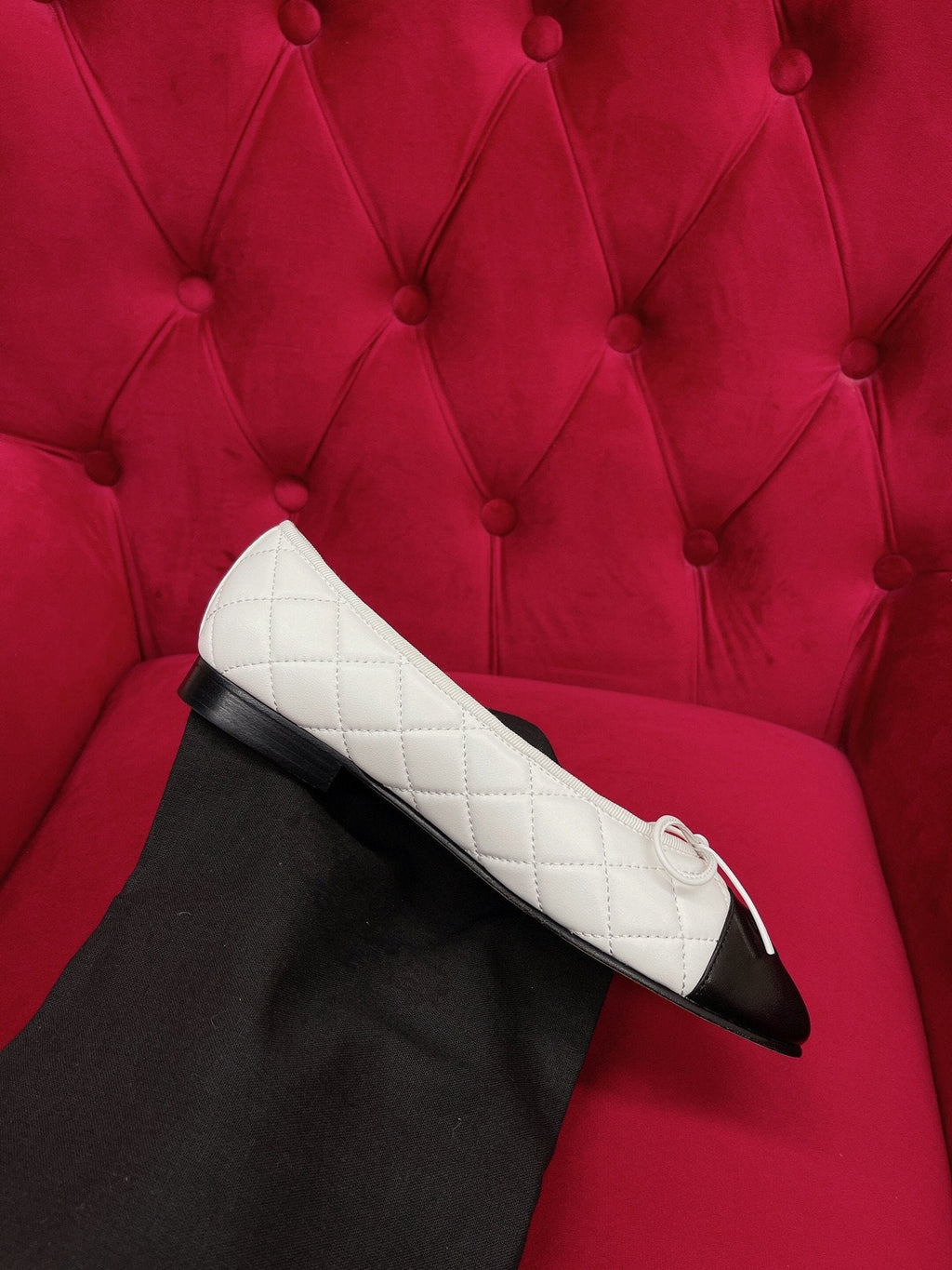 CHANEL ballet flat black white quilted lambskin