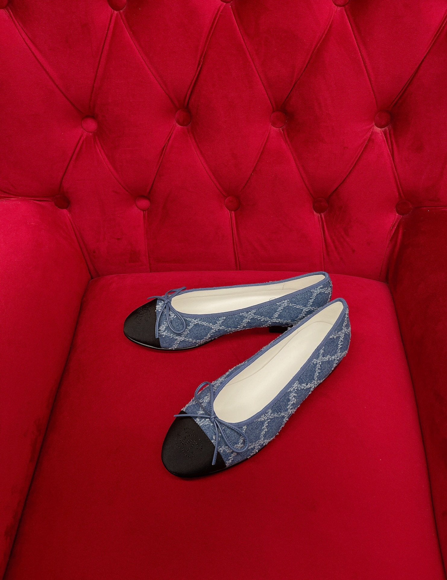 CHANEL ballet flat blue black denim grosgrain