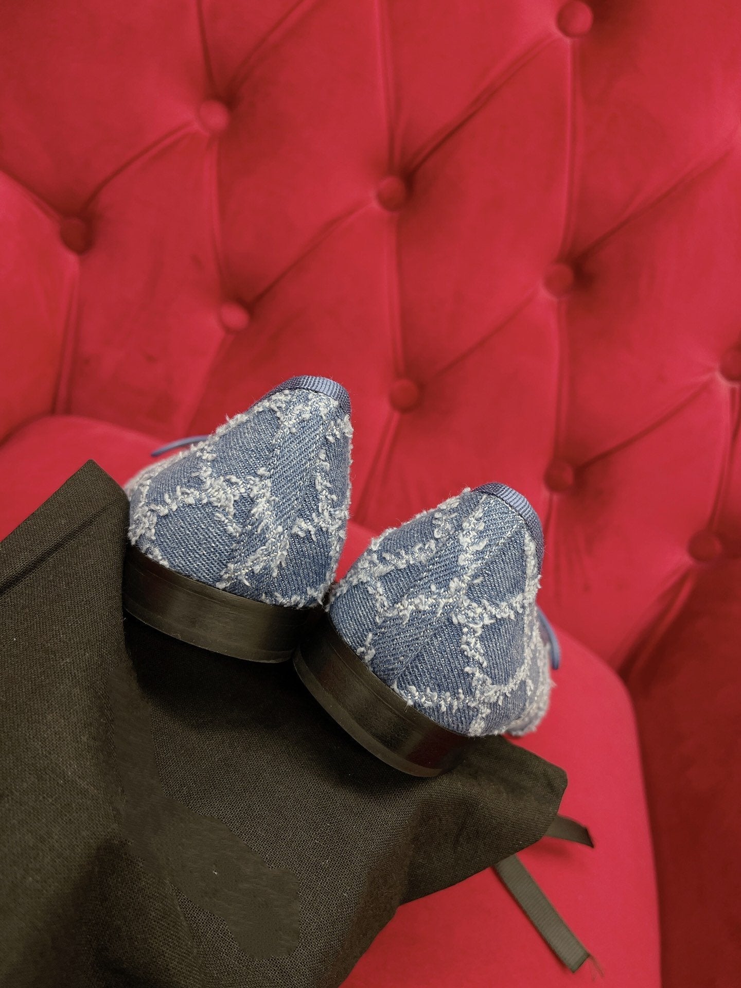 CHANEL ballet flat blue black denim grosgrain