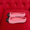 CHANEL ballet flat pink black tweed grosgrain