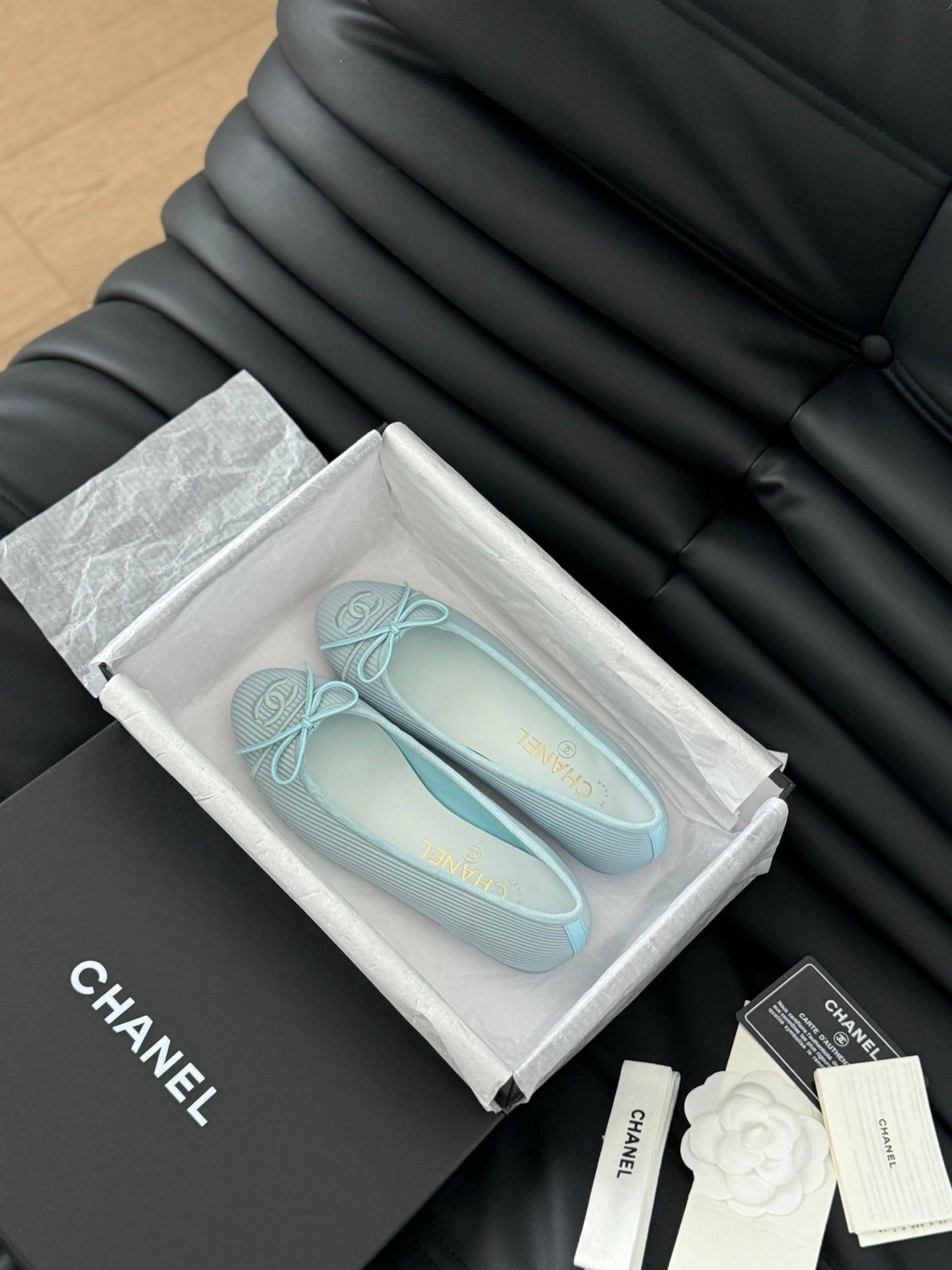 CHANEL CLASSIC BALLET FLATS LIGHT BLUE LAMBSKIN