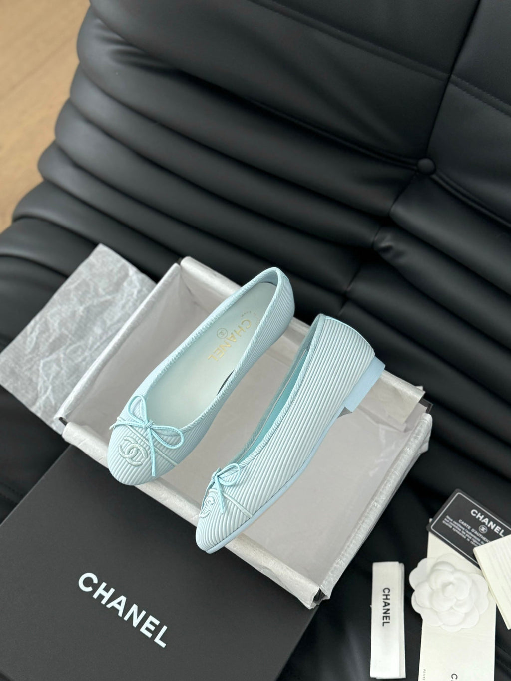 CHANEL CLASSIC BALLET FLATS LIGHT BLUE LAMBSKIN