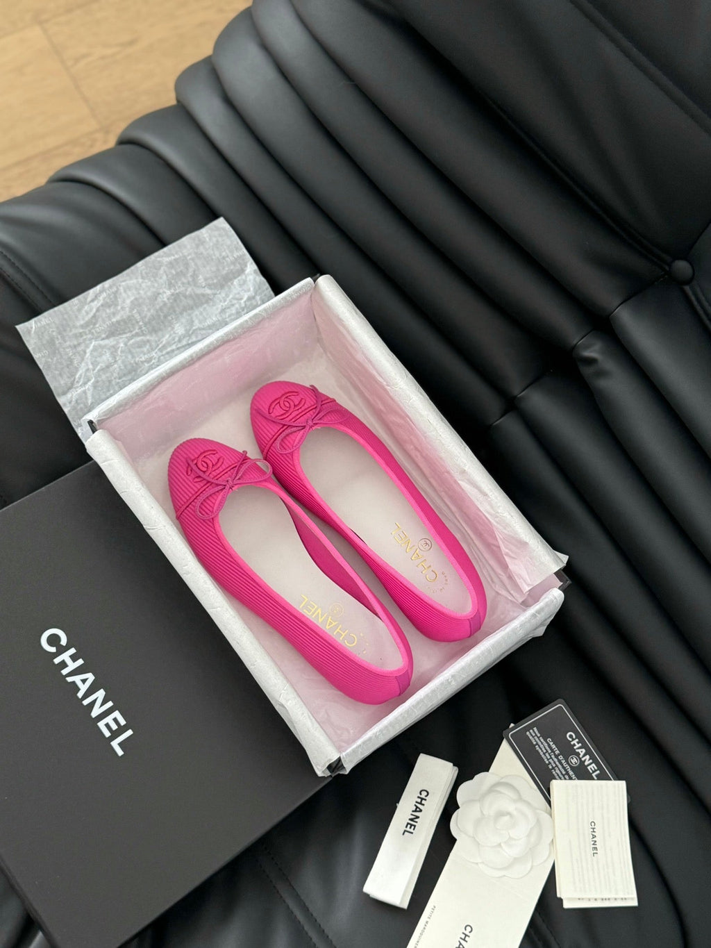 CHANEL CLASSIC BALLET FLATS BRIGHT PINK LAMBSKIN