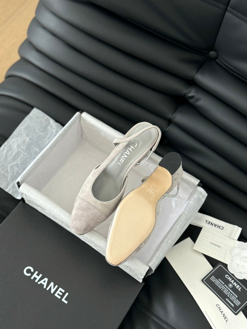 CHANEL CLASSIC HIGH SLINGBACK GREY CLOUD SUEDE