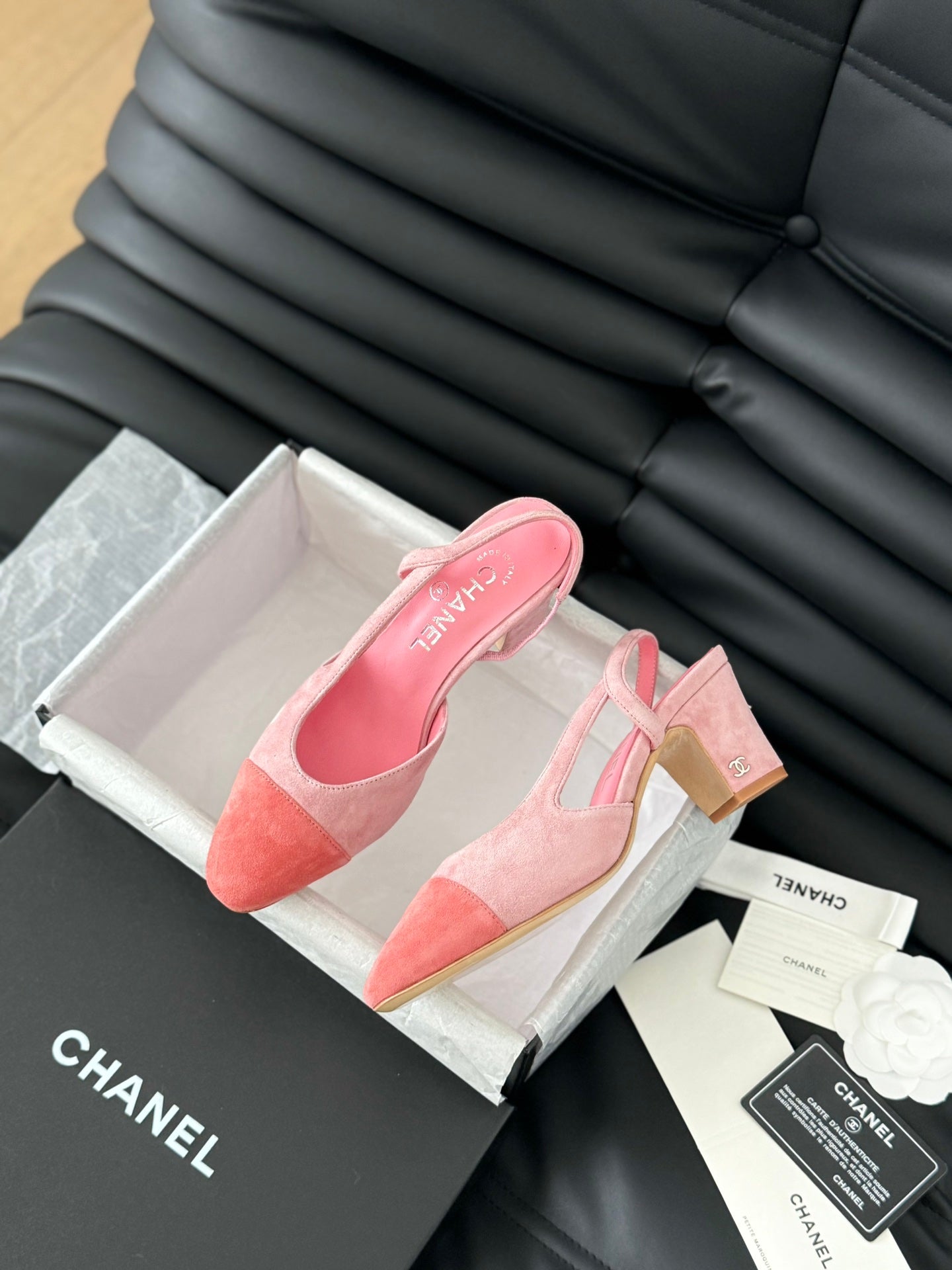 CHANEL CLASSIC HIGH SLINGBACK LIGHT PINK SUEDE