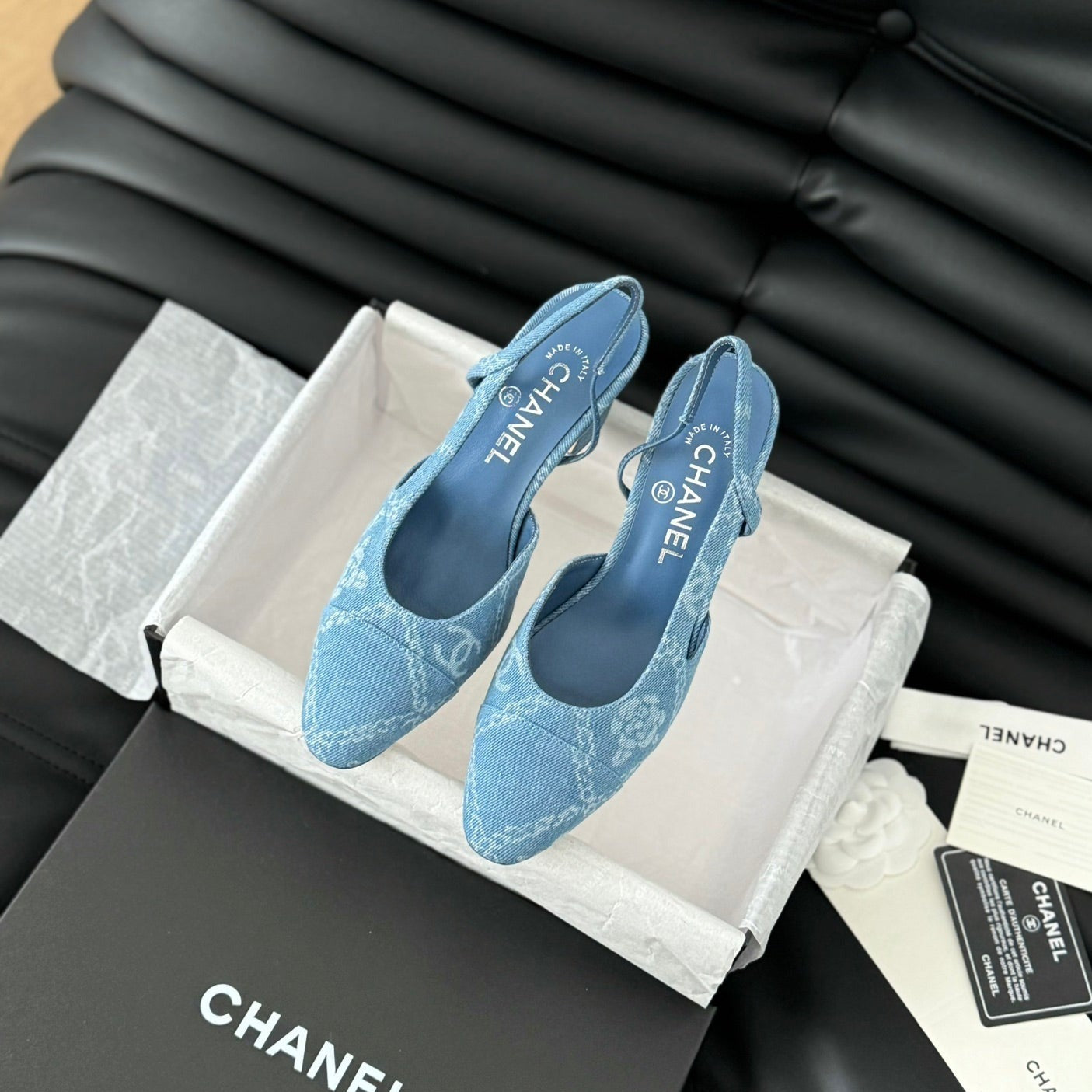CHANEL CLASSIC HIGH SLINGBACK CERULEAN BLUE CALFSKIN