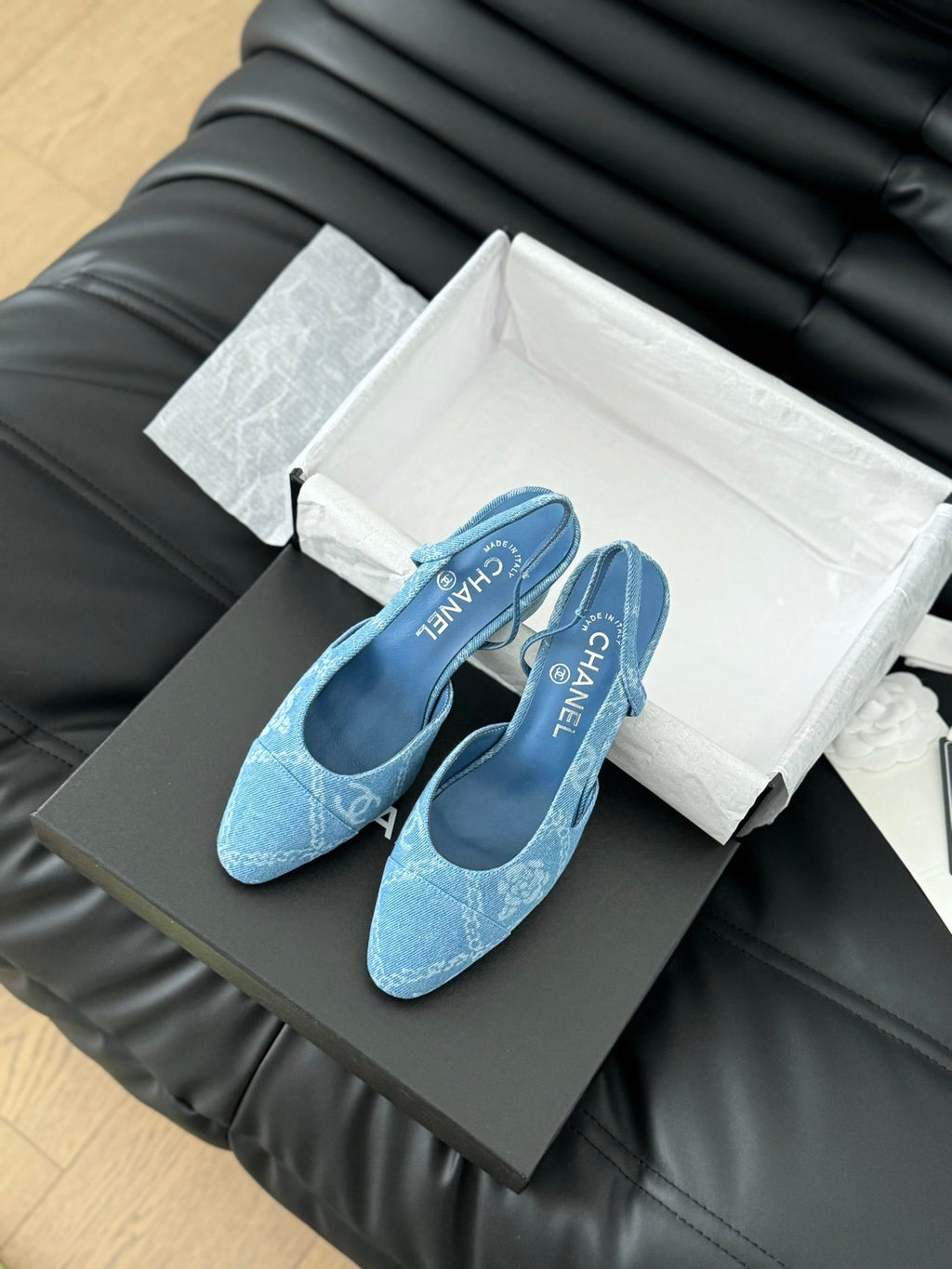 CHANEL CLASSIC HIGH SLINGBACK CERULEAN BLUE CALFSKIN