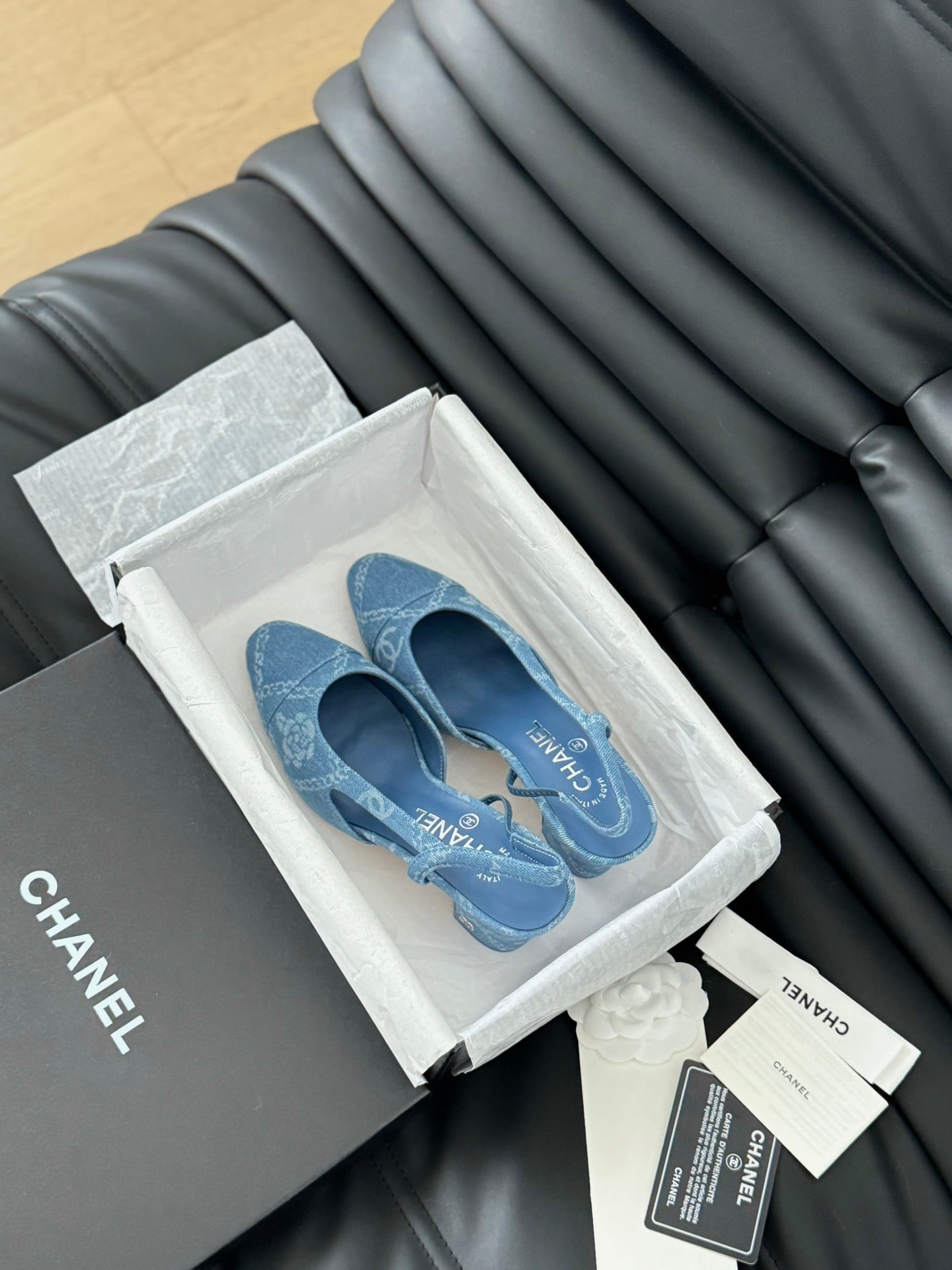 CHANEL CLASSIC HIGH SLINGBACK CERULEAN BLUE CALFSKIN