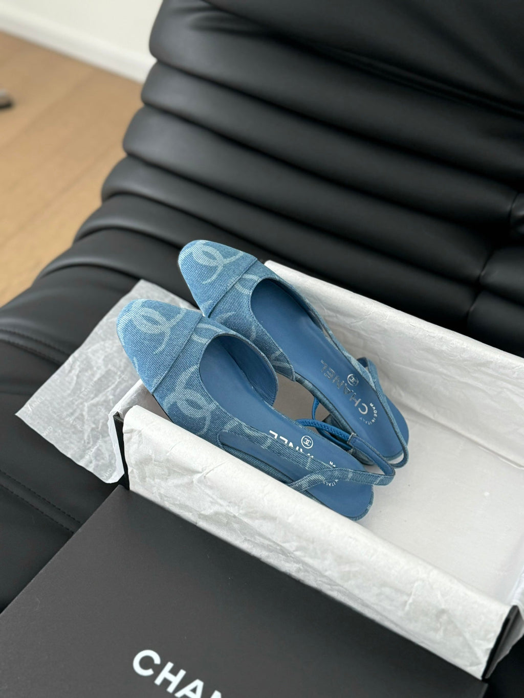 CHANEL CLASSIC SLINGBACK CERULEAN BLUE CALFSKIN