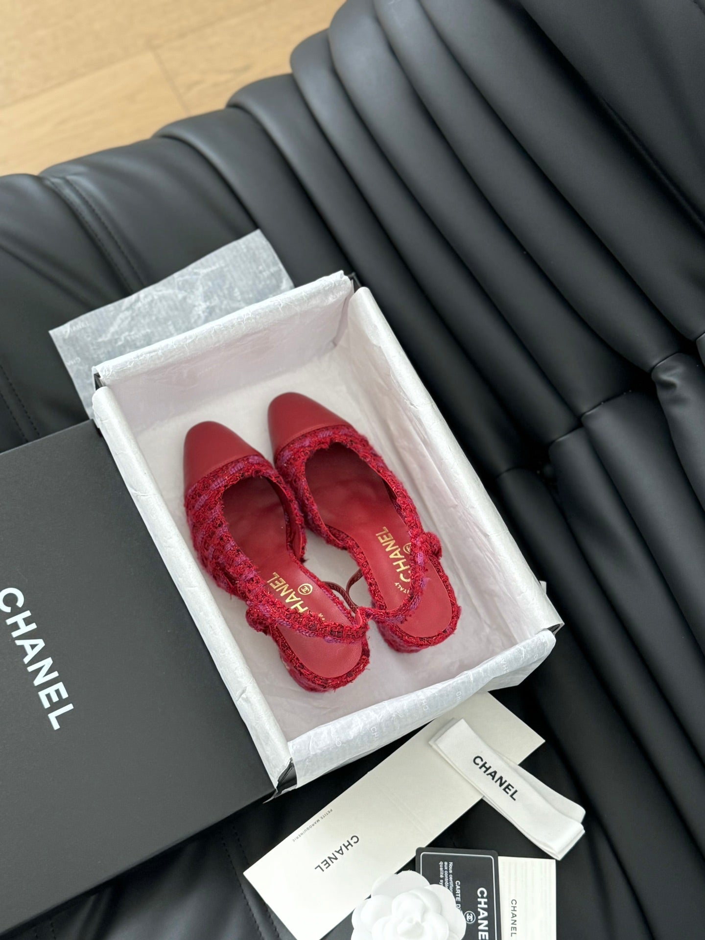 CHANEL HIGH SLINGBACK IN RUBY RED TWEED AND LAMBSKIN