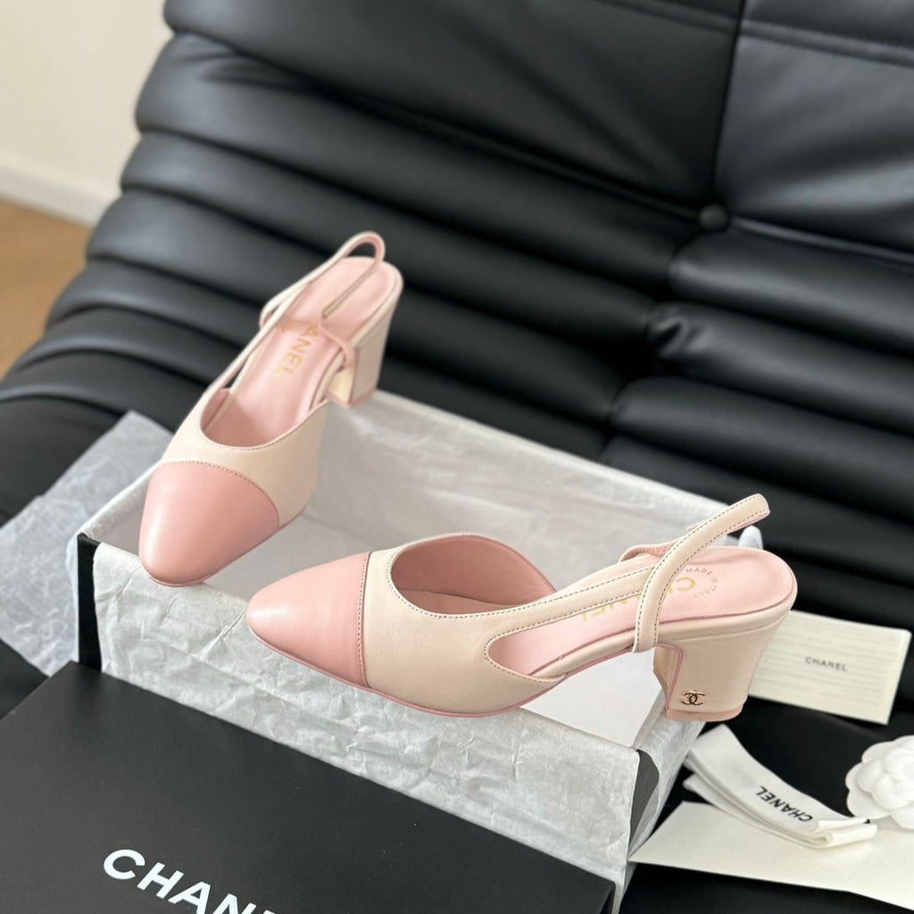 CHANEL HIGH SLINGBACK IN LIGHT PINK LAMBSKIN