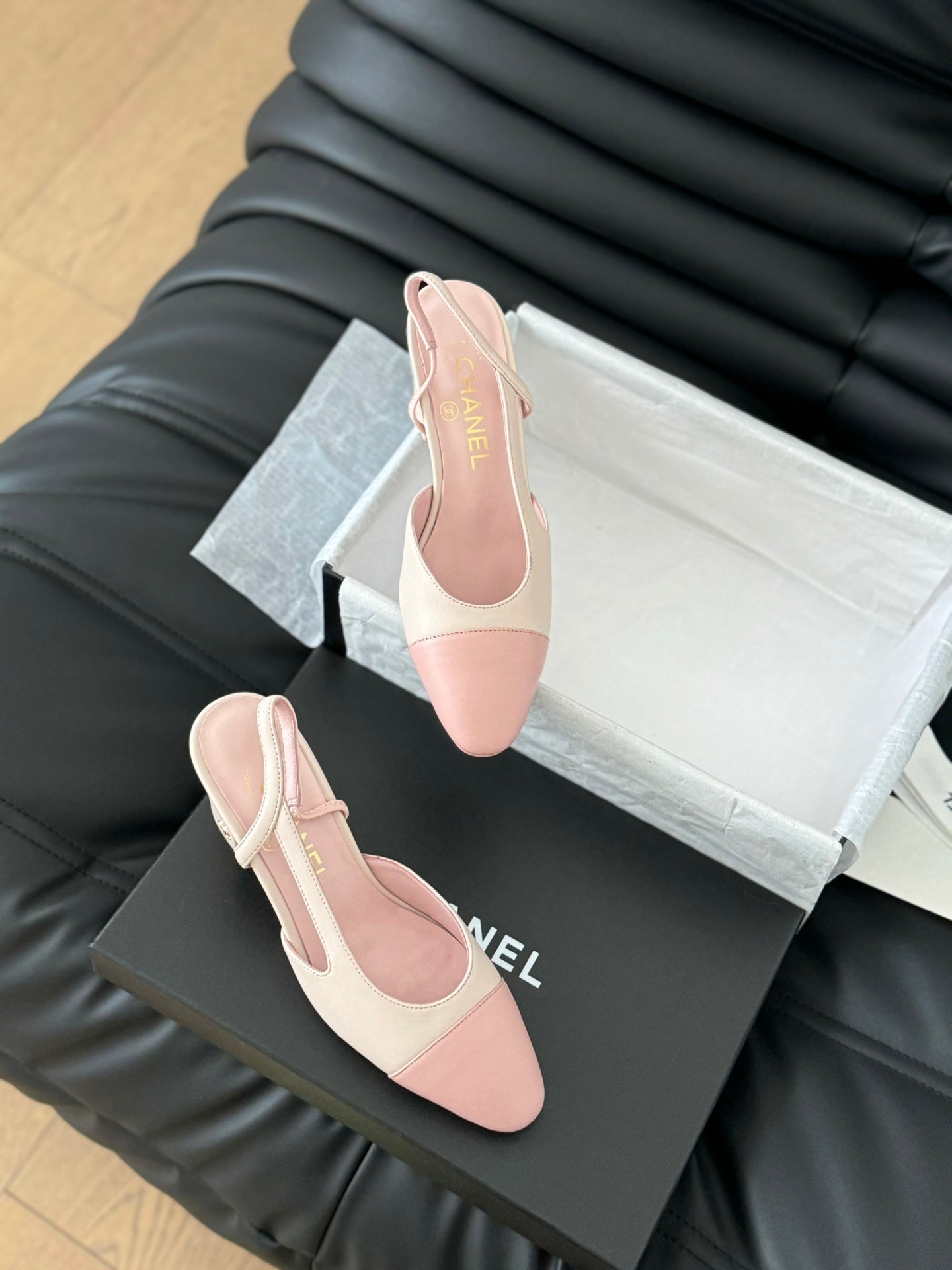 CHANEL HIGH SLINGBACK IN LIGHT PINK LAMBSKIN