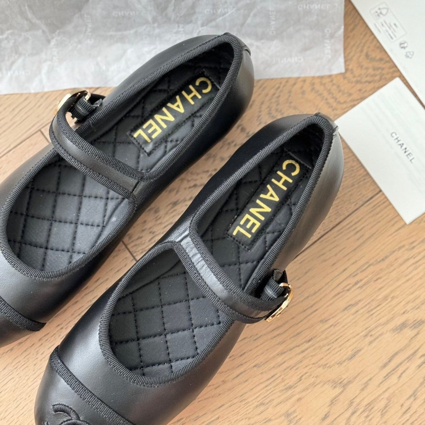 CHANEL Double C Marry Jane Shoes Black Lambskin