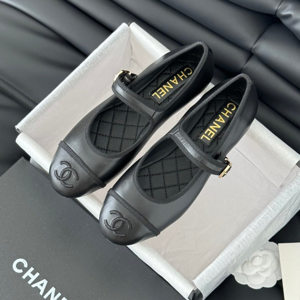 CHANEL Double C Marry Jane Shoes Black Lambskin
