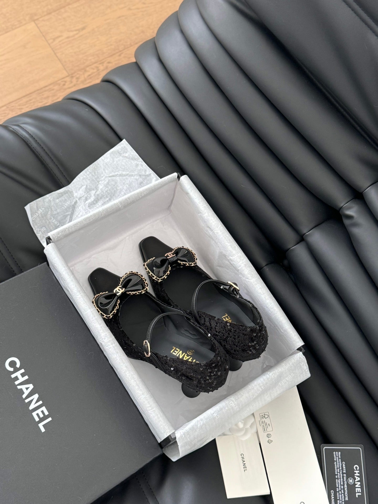 CHANEL POINTED TOE HIGH HEELS IN BLACK VELVET AND LAMBSKIN GOLD HARDWARE